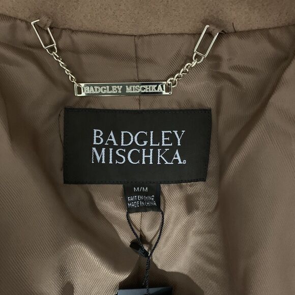 Badgley Mischa Coat Rosalie Notch Collar Camel Brown M New $268 Belted Designer - Picture 7 of 13